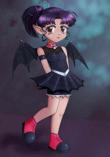 A bat girl. This is technically a remake of a doodle I made for my little cousin.
